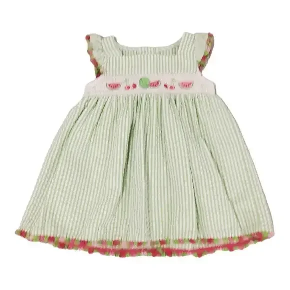 green emerald velvet dress Green Gingham Watermelon Collar Bishop Dress, 3-6M